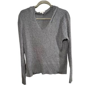 Skin Worldwide Gray Ribbed Lounge Hoodie Cotton Cashmere Blend Sweater Sz. M